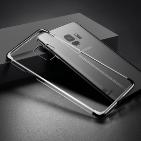 Луксозен твърд гръб ултра тънък оригинален BASEUS Glitter SERIES кристално прозрачен за Samsung Galaxy S9 G960 черен кант